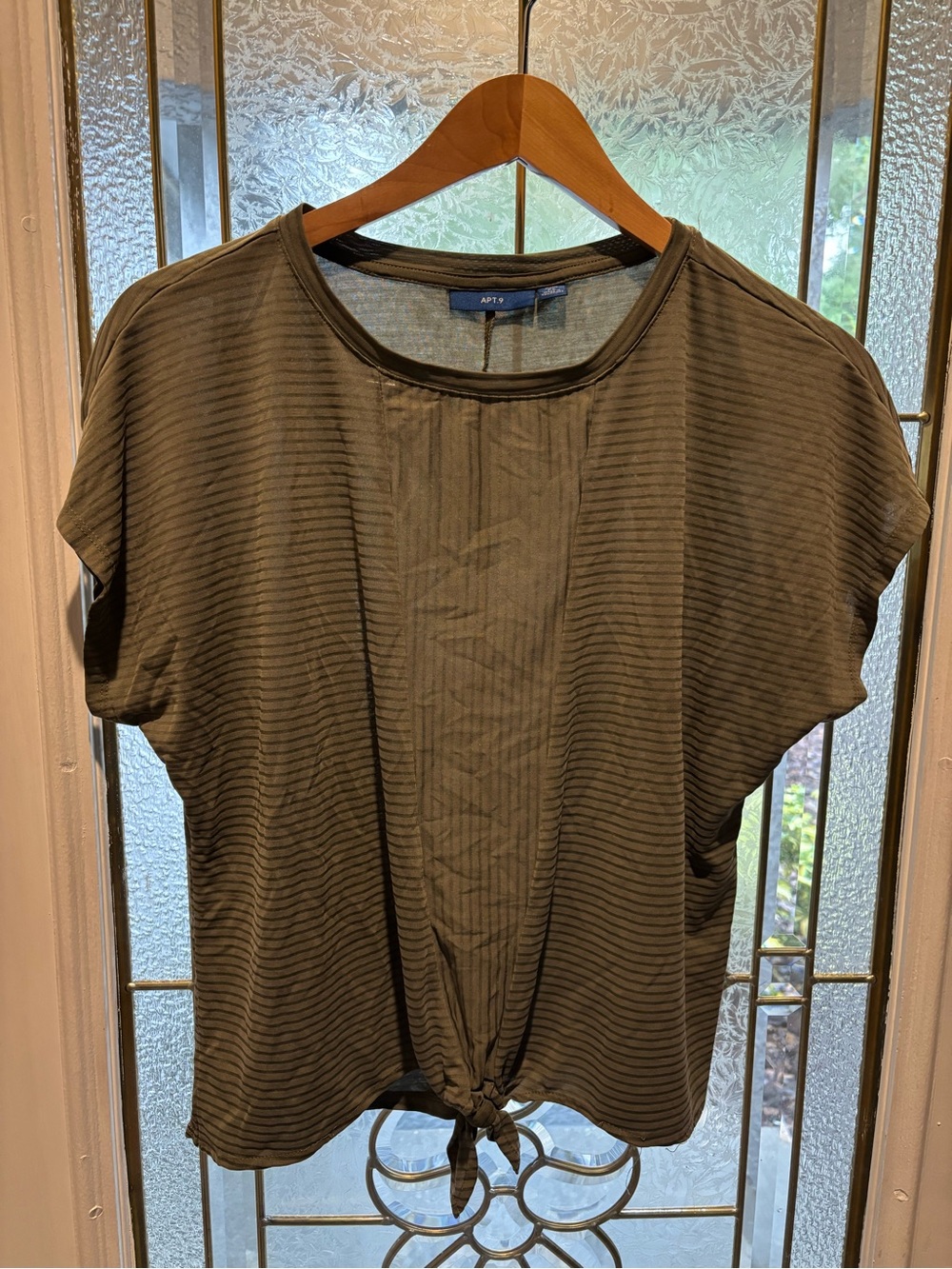 Apt. 9 Olive Green Short Sleeve Tie-Front Top